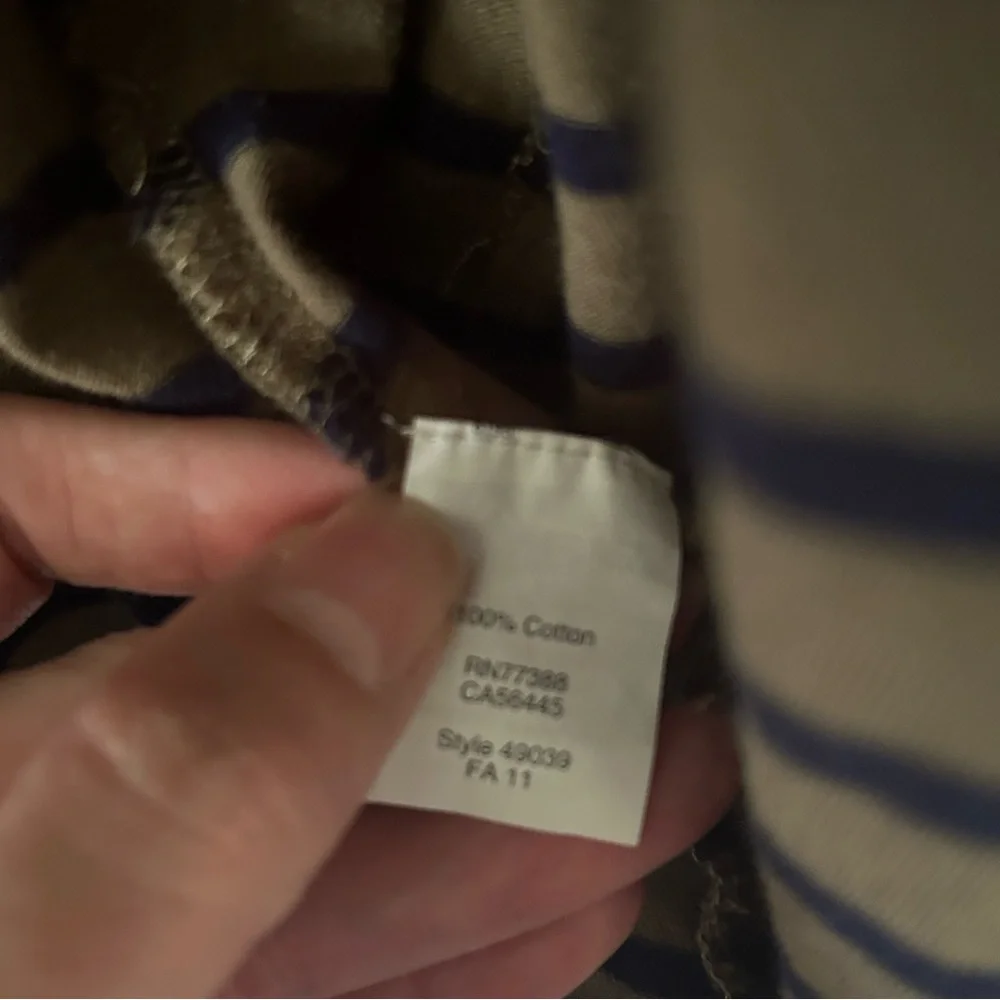 EUC Women’s J.Crew Tissue Tee Cardigan, Olive/Navy stripe, Size Small